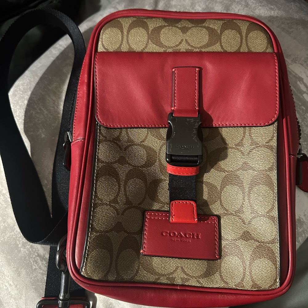 Coach Red and Brown signature Sullivan Bag